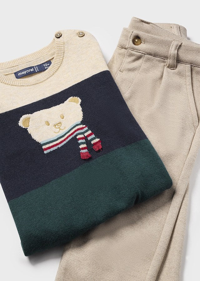 Conjunto pantalón y suéter con animal bebé
