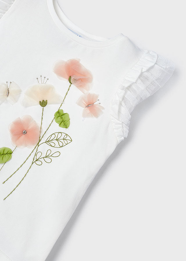 Playera flores tul niña