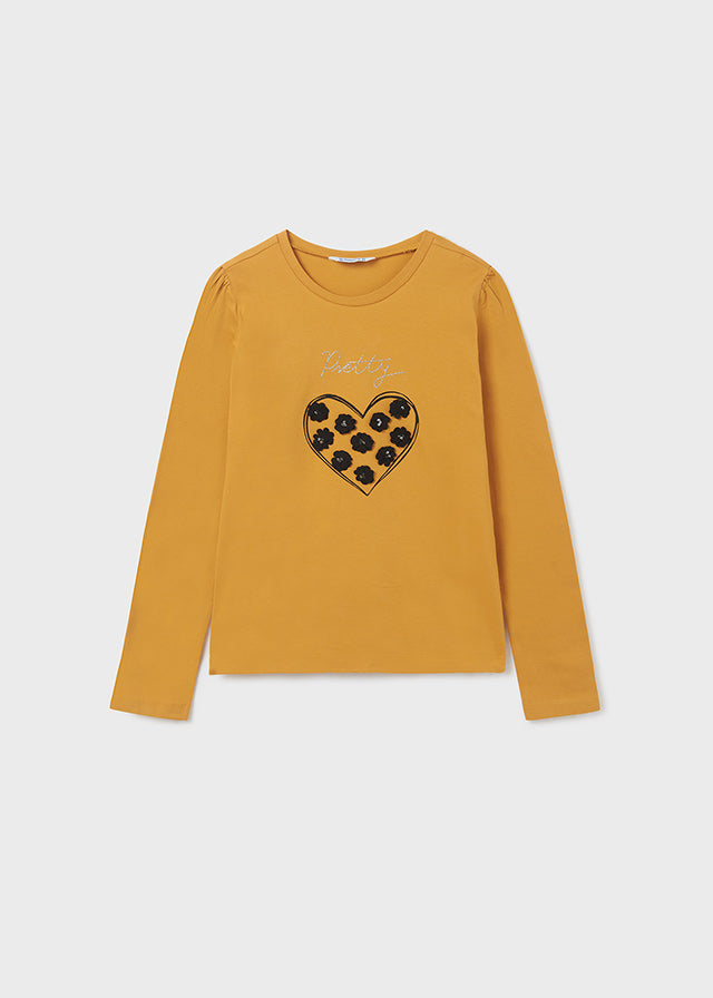 Playera manga larga con apliques para chica