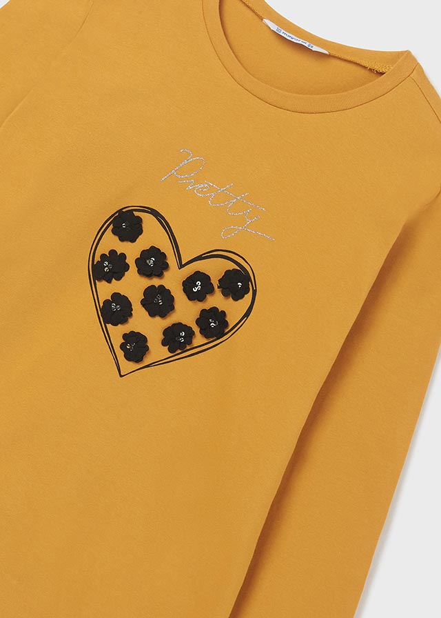 Playera manga larga con apliques para chica