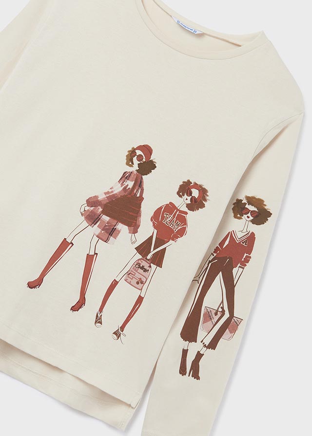 Playera manga larga gráfica posicionada para chica ECOFRIENDS