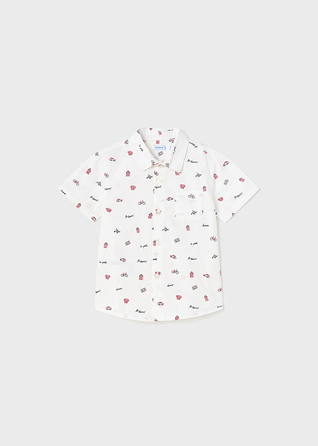 Camisa manga corta con estampado de algodón para bebé