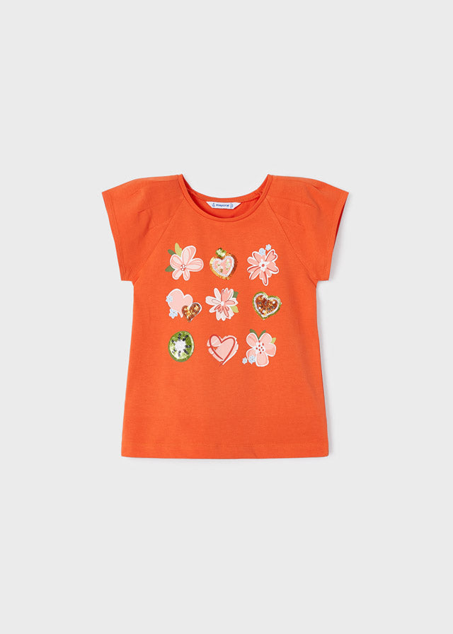 Playera manga corta con motivo estampado de algodón para niña