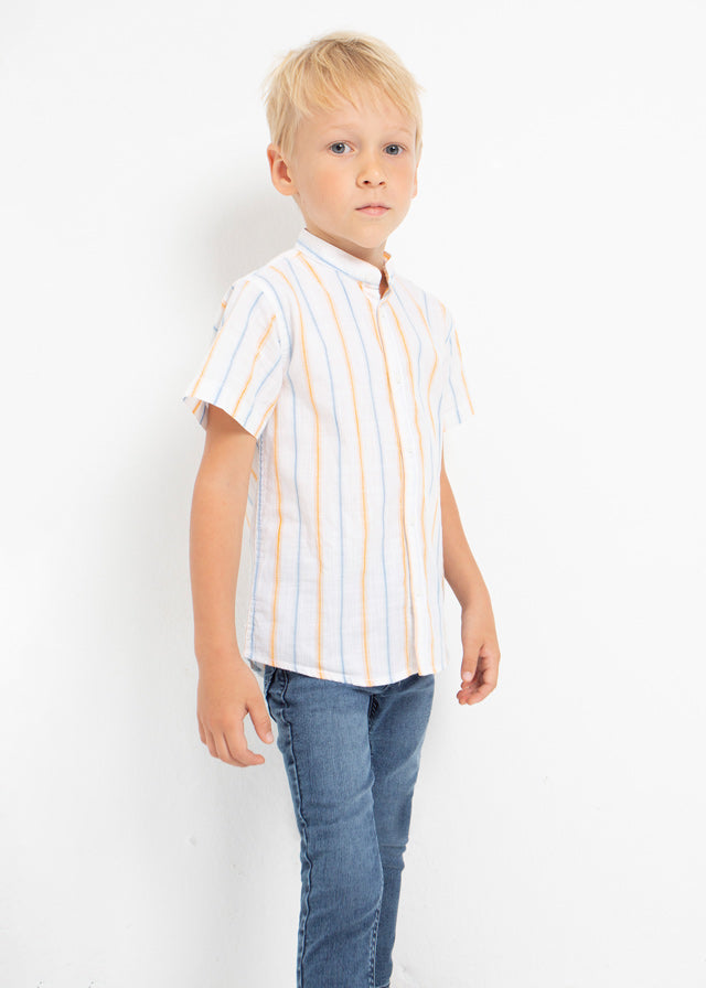 Camisa de manga corta con cuello mao en algodón para niño