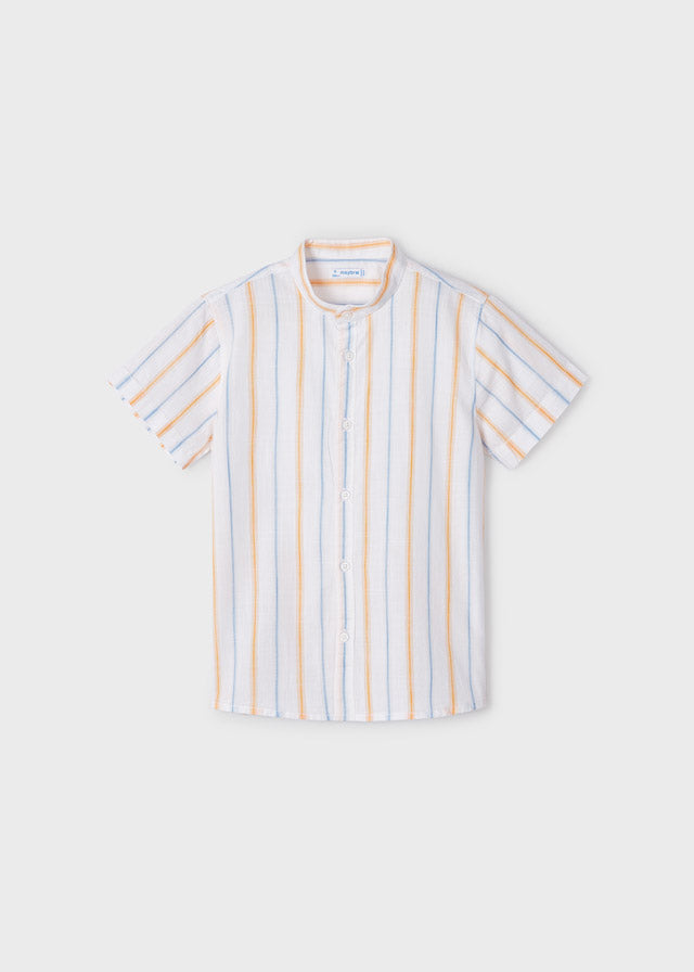 Camisa de manga corta con cuello mao en algodón para niño