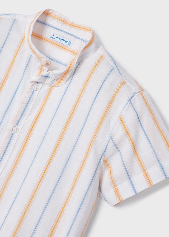 Camisa de manga corta con cuello mao en algodón para niño