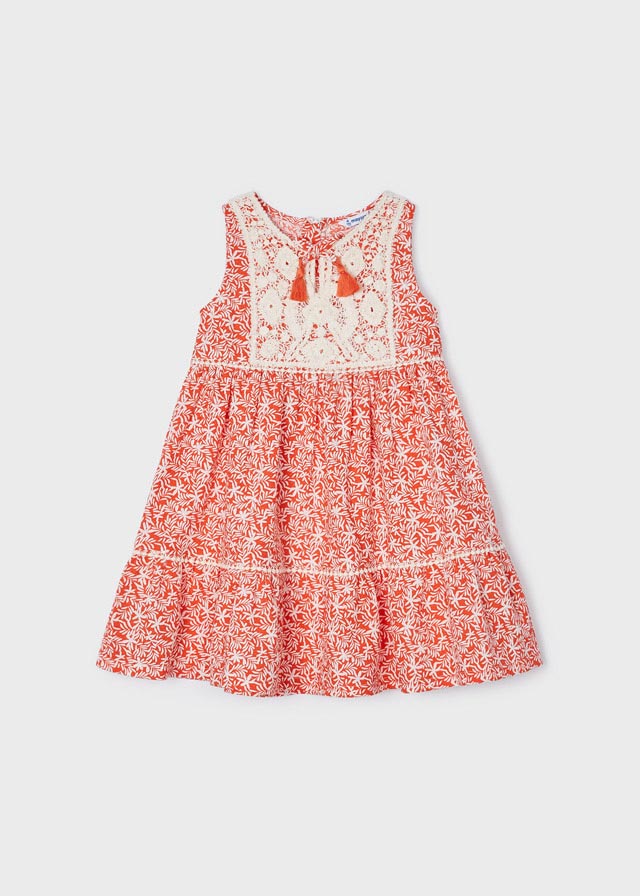 Vestido con motivo de crochet de algodón para niña