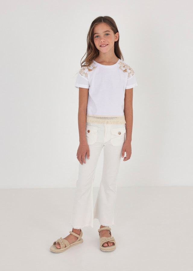 Playera manga corta con flecos de algodón sostenible para chica