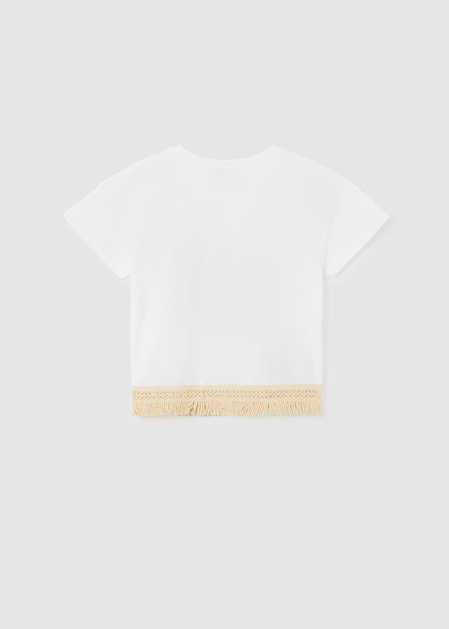 Playera manga corta con flecos de algodón sostenible para chica