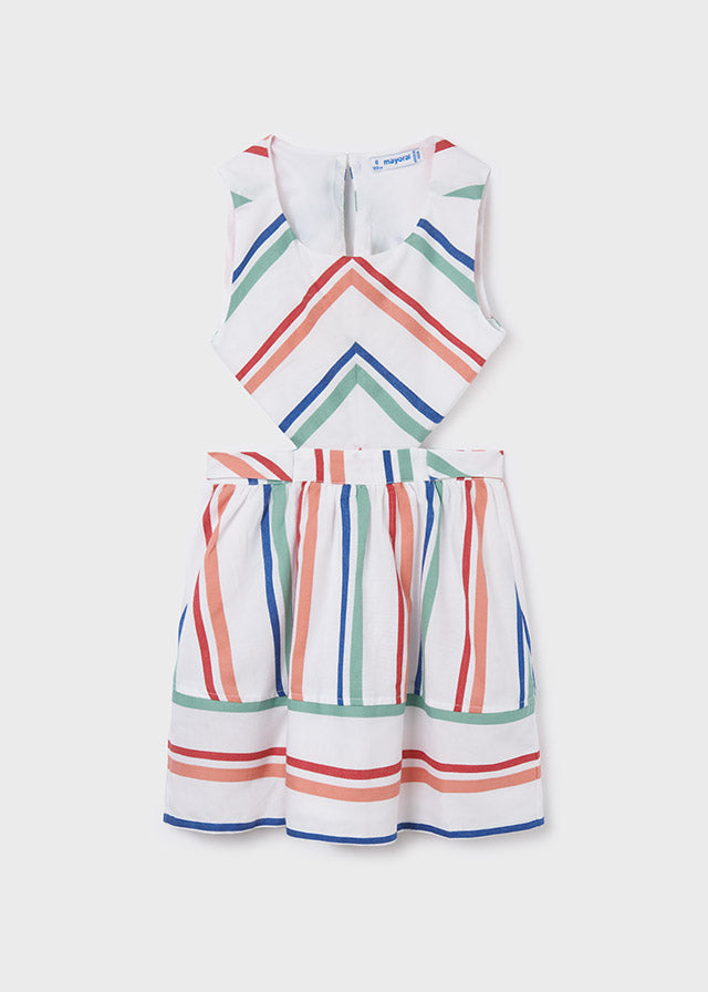 Vestido con estampado de rayas y detalle cut out para chica
