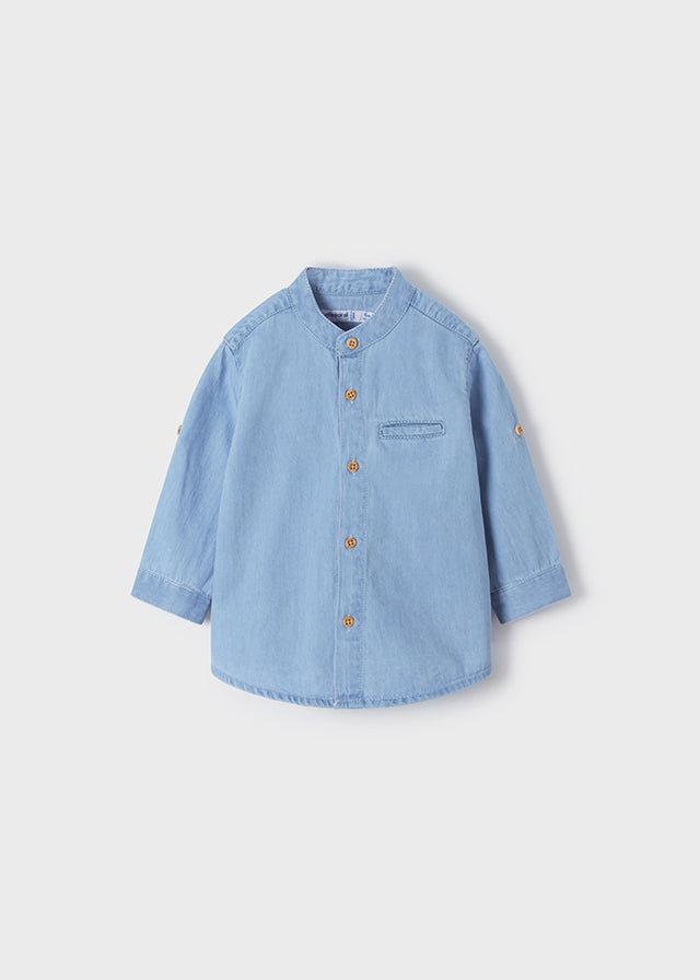 Camisa denim cuello mao bebé niño