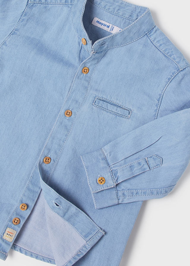 Camisa denim cuello mao bebé niño