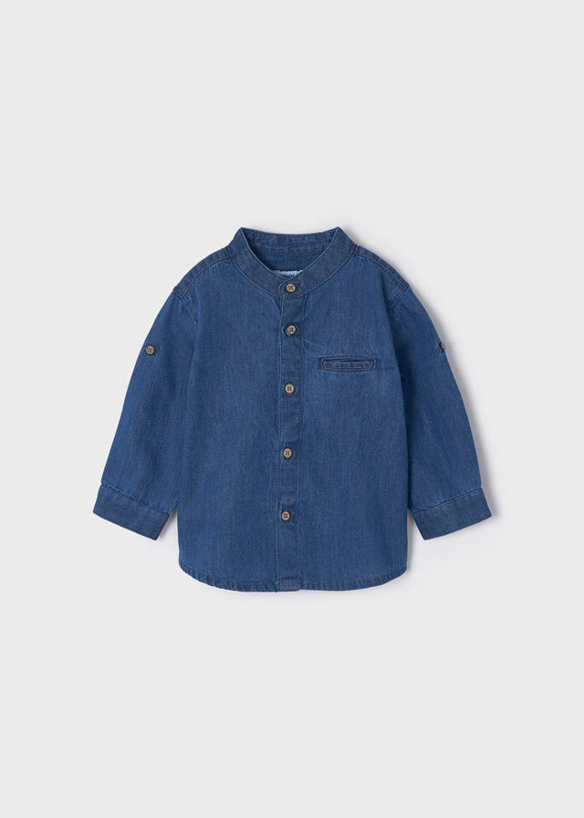 Camisa denim cuello mao bebé niño