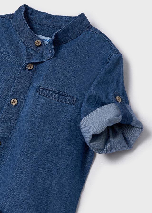 Camisa denim cuello mao bebé niño