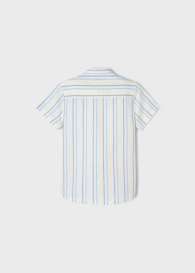 Camisa manga corta lino rayas cuello mao niño