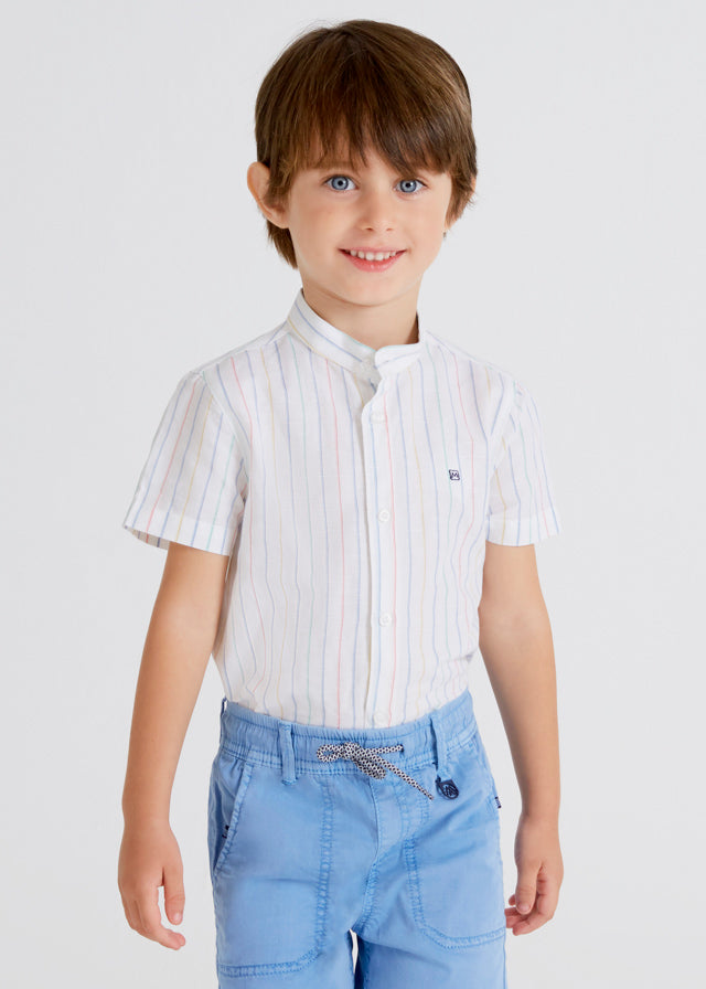 Camisa manga corta lino rayas cuello mao niño