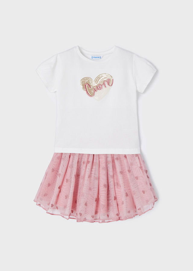 Conjunto falda tul bordado niña