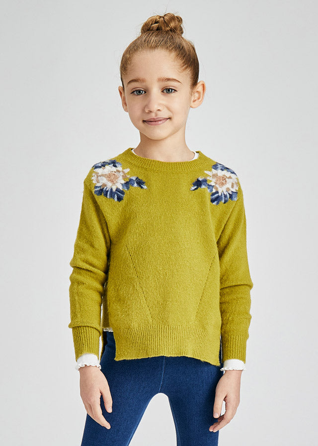 Suéter intarsia flores niña