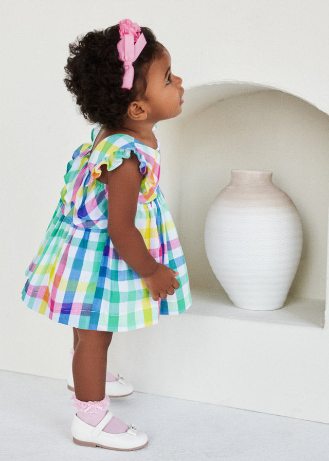 Vestido con cubrepanal cuadros bebe nina KIDS moda feliz