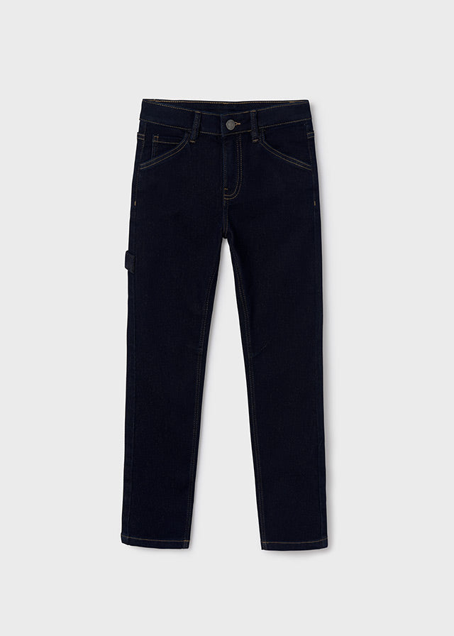 Pantalón de mezclilla pespuntes recto chico