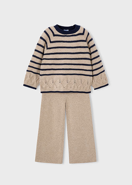 Conjunto pantalón y suéter rayas niña