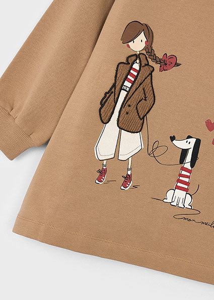 Vestido felpa gráfica niña