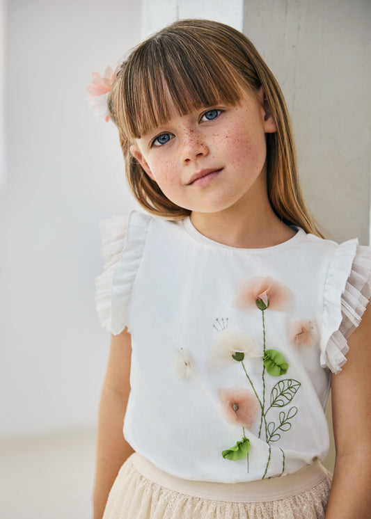 Playera flores tul niña