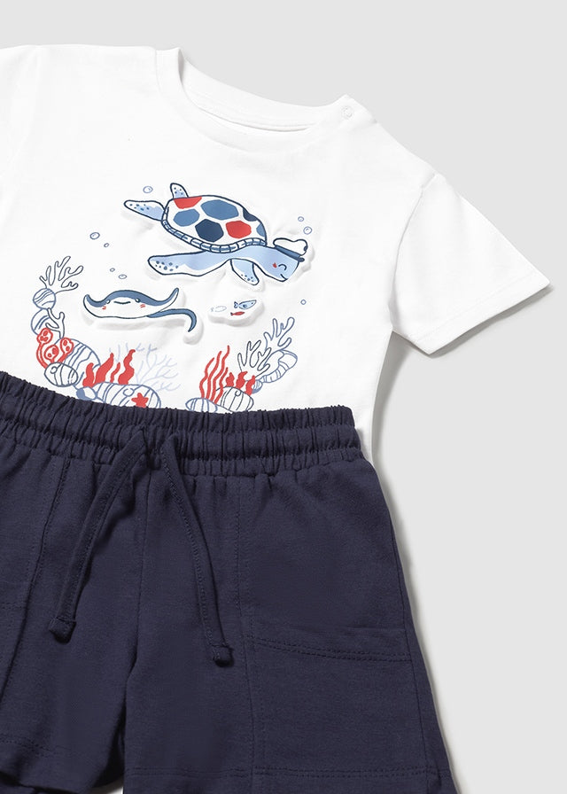 Conjunto bermuda y playera fondo marino bebé