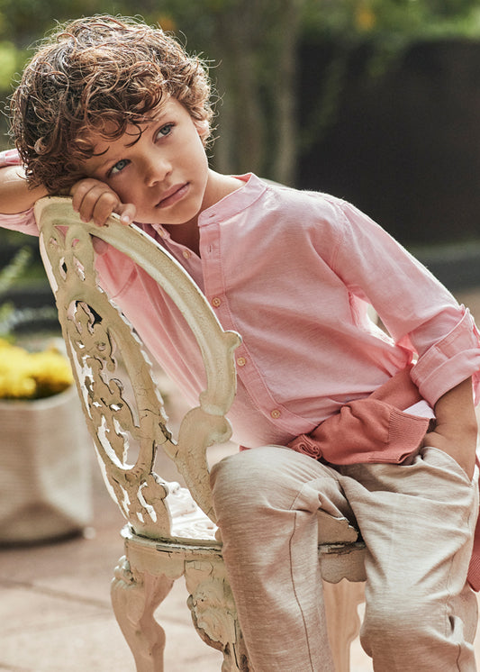 Camisa manga larga cuello mao con lino niño