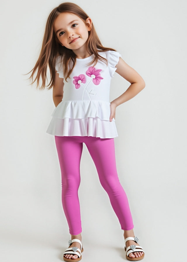 Conjunto legging tobillero y playera flores niña