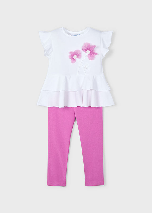 Conjunto legging tobillero y playera flores niña