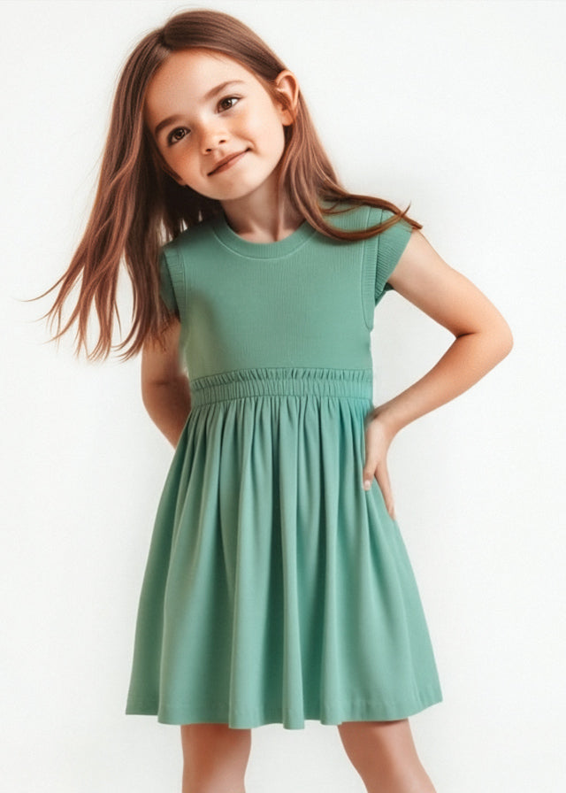 Vestido combinado canalé niña