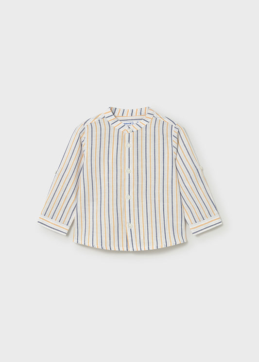 Camisa de manga larga con lino y cuello mao bebé