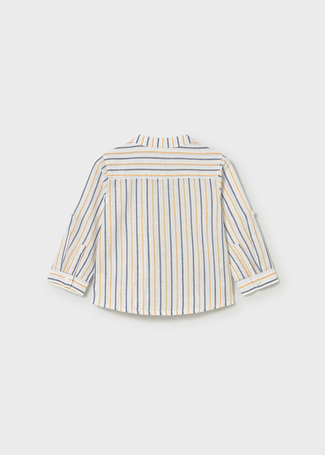 Camisa de manga larga con lino y cuello mao bebé