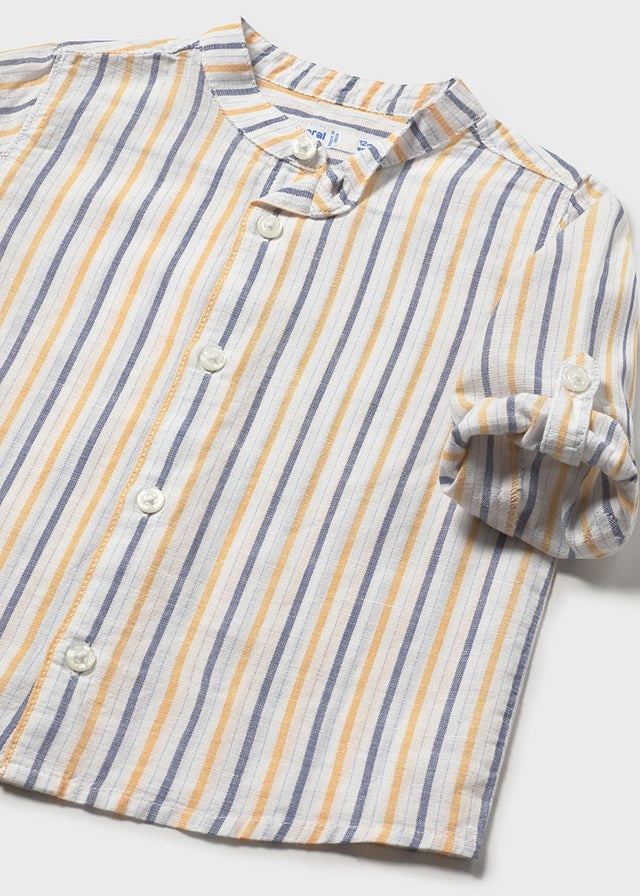 Camisa de manga larga con lino y cuello mao bebé