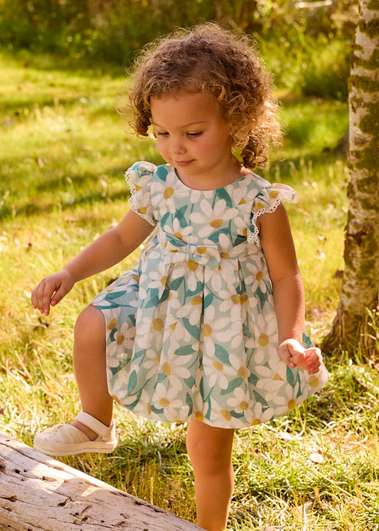Vestido de ceremonia con holanes y estampado de flores bebé