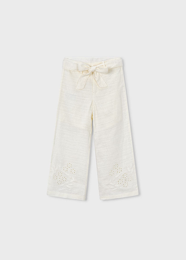 Pantalón largo bordado con lino niña