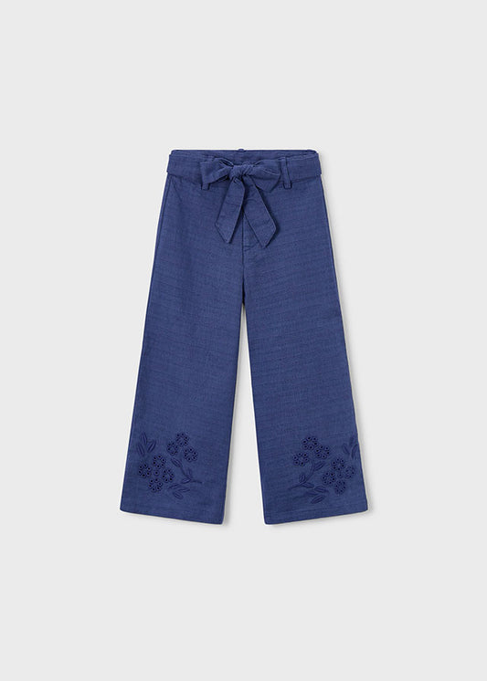 Pantalón largo bordado con lino niña