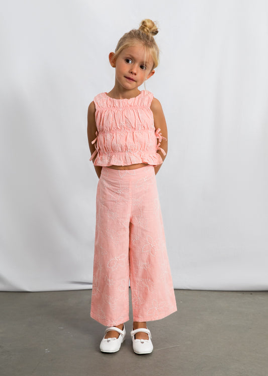 Conjunto pantalón largo y top fruncido para niña