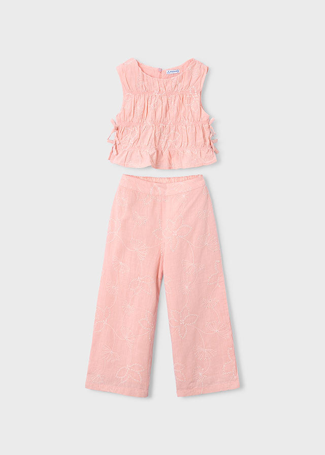 Conjunto pantalón largo y top fruncido para niña