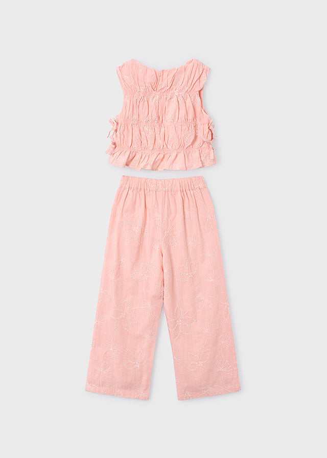 Conjunto pantalón largo y top fruncido para niña