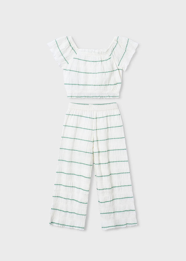 Conjunto pantalón largo y top de rayas niña