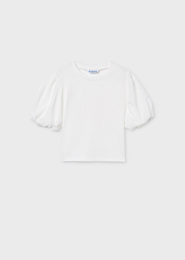 Playera canalé mangas abullonadas chica