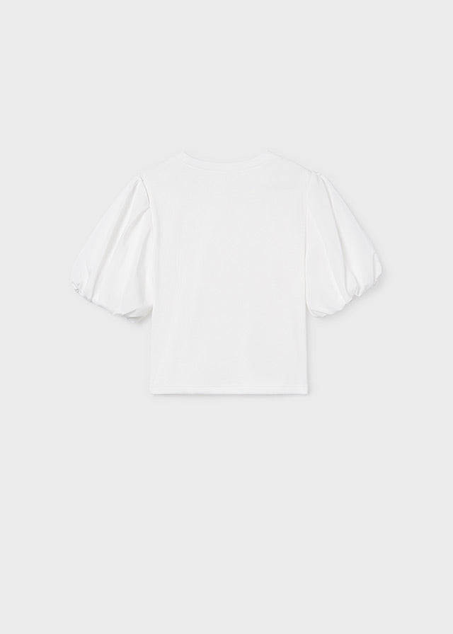 Playera canalé mangas abullonadas chica