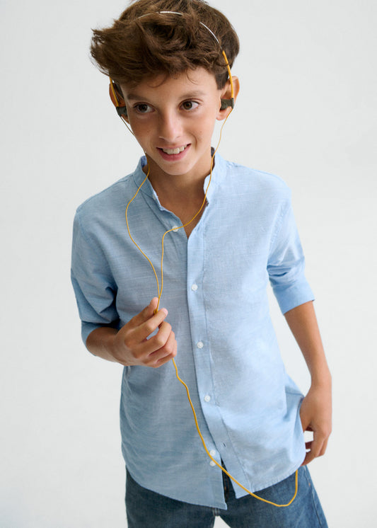 Camisa manga larga cuello mao chico