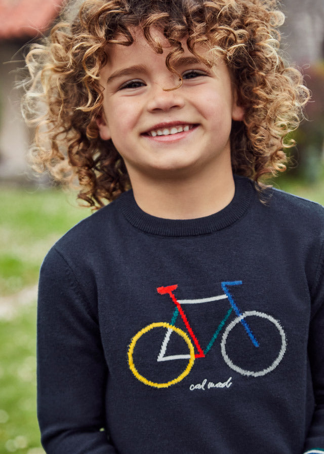 Suéter con intarsia de bicicleta para niño