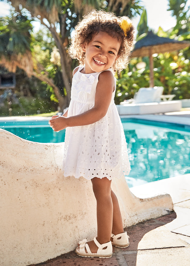 Vestido con falda perforada de algodón para bebé