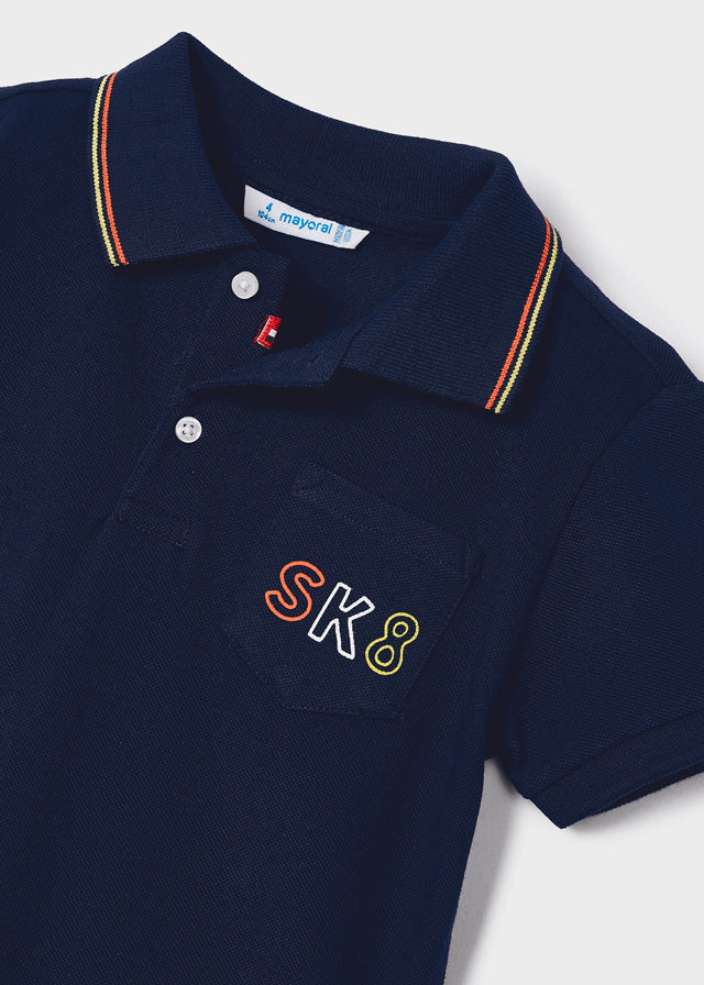 Polo de manga corta con motivo estampado en algodón para niño