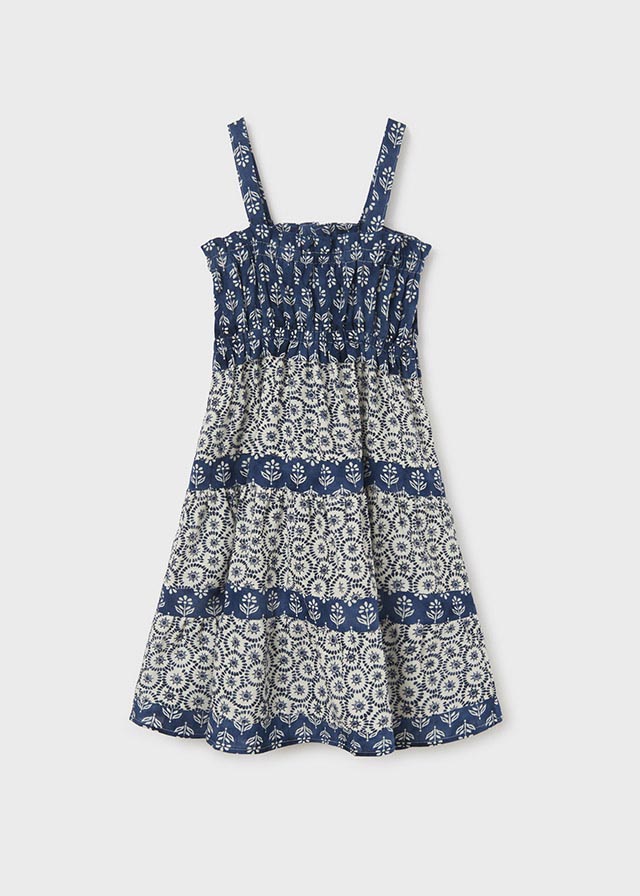 Vestido combinado estampado de algodón para chica