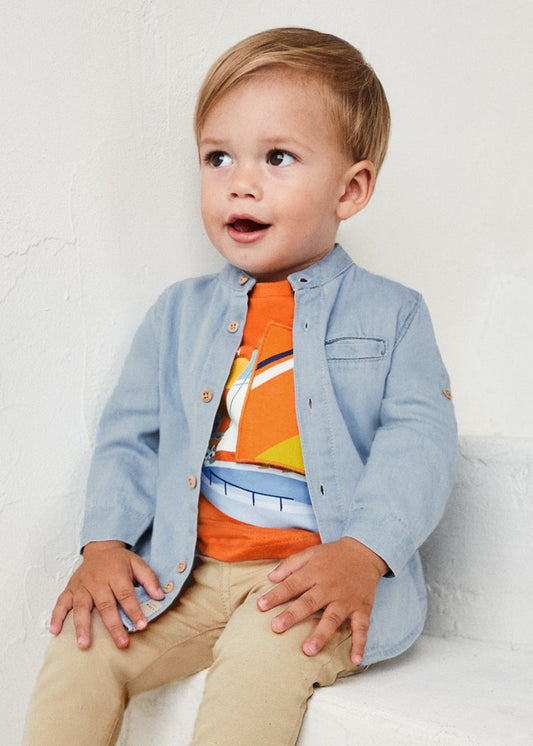 Camisa denim cuello mao bebé niño